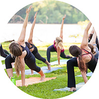 Students practicing yoga